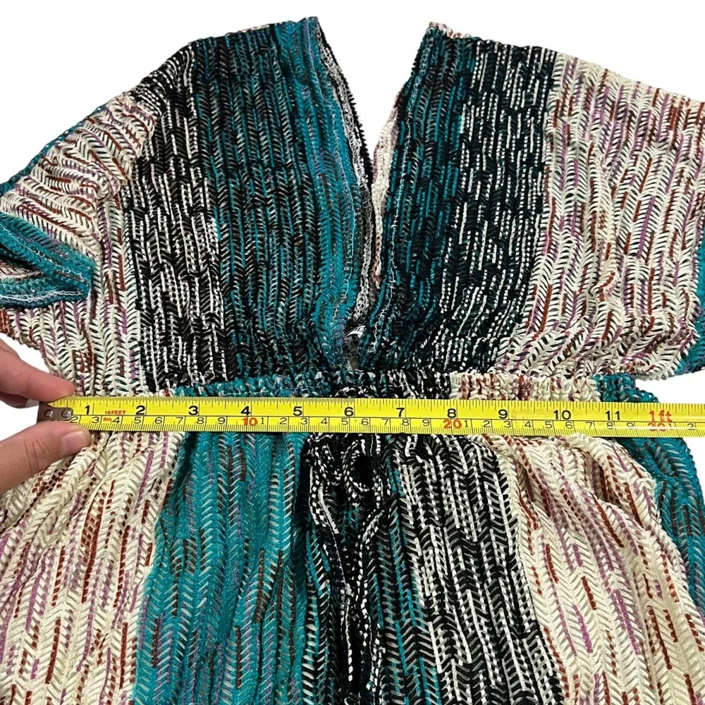 Paradise USA Open Knit‎ Turquoise, Black, Tan Beach Coverup Women's Size Medium